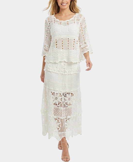 
Crochet Lace Top & Skirt Set- 2 Pc Set in WHITE view 1