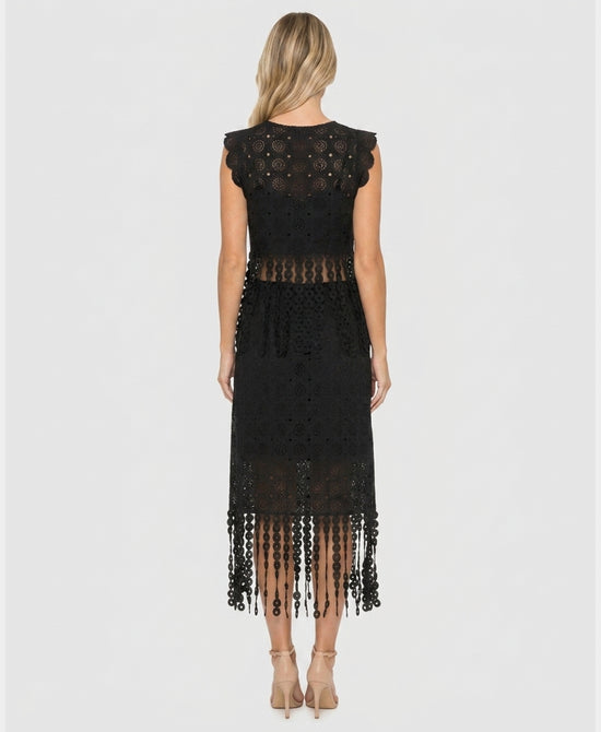 
Circle Fringe Top & Skirt Set- 2 Pc Set in BLACK view 2