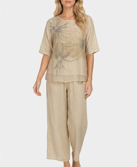 
Floral Top & Pants Set- 2 Pc Set in BEIGE view 1