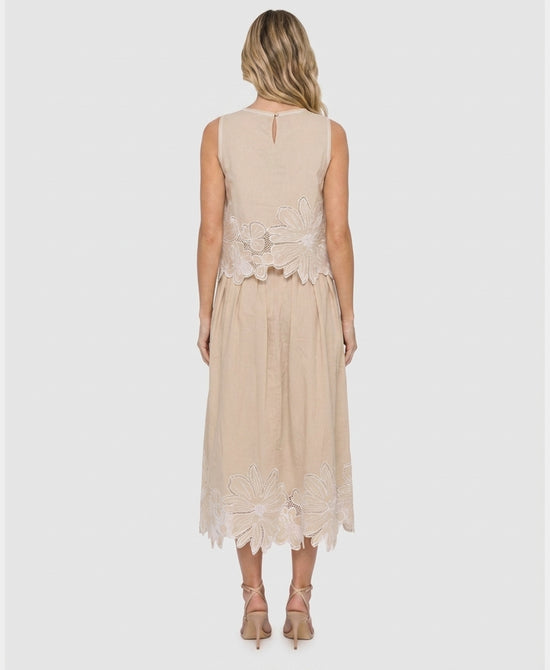 
Embroidered Floral Top & Midi Skirt Set- 2 Pc Set in BEIGE/WHITE view 2