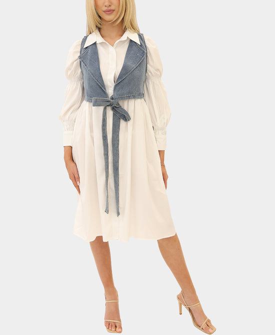 Midi Shirt Dress w/ Denim Trim - 2 Pc Set view 1