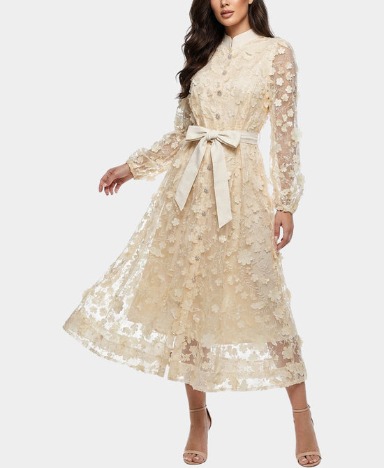 
3D Flower Midi Dress in BEIGE view 1