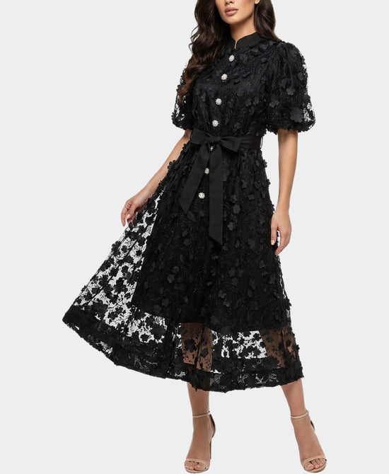 
3D Flower Midi Dress in BLACK view 1