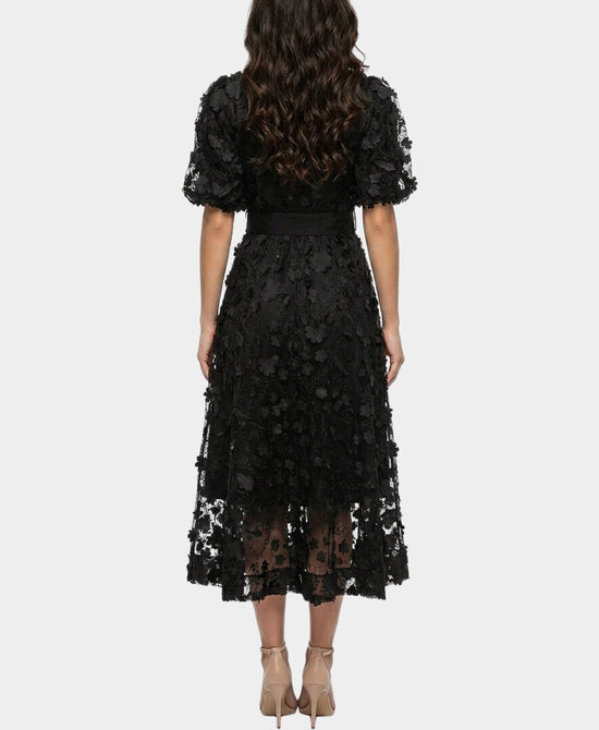 
3D Flower Midi Dress in BLACK view 2