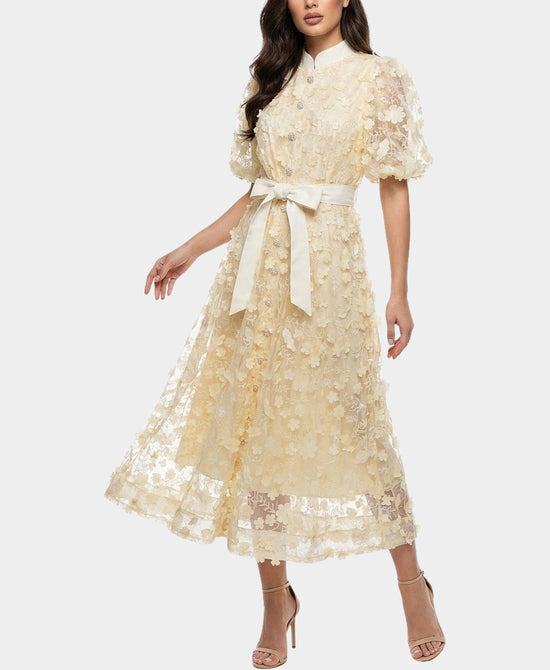 
3D Flower Midi Dress in BEIGE view 1