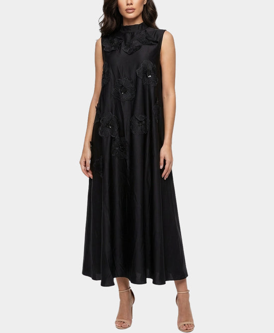 
Maxi Dress w/ 3D Flowers & Sequins in BLACK view 1