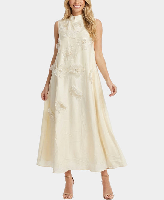 
Maxi Dress w/ 3D Flowers & Sequins in CREAM view 1