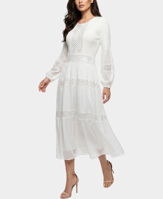 
Midi Dress w/ Sequins & Cut-Outs in WHITE view 1
