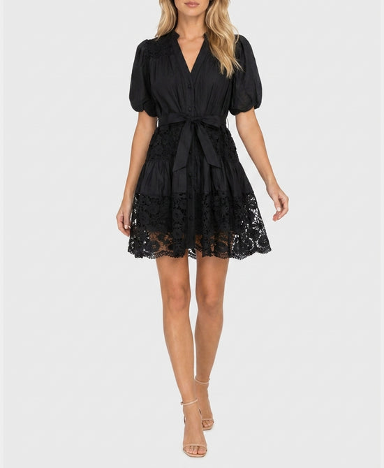 
Floral Lace Inset Tired Dress in BLACK view 1