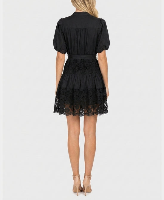 
Floral Lace Inset Tired Dress in BLACK view 2