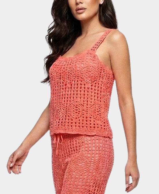 
Crochet Tank in CORAL view 1