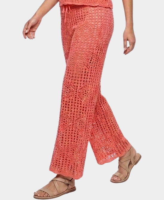 
Crochet Swim Cover-Up Pants in CORAL view 1