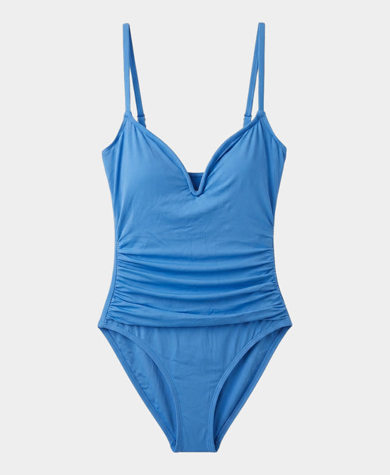 
Solid Ruched One-Piece Swimsuit in BLUE view 2
