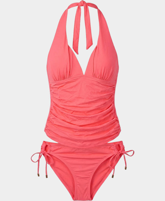 
Solid Ruched Tankini - 2 Pc Set in CORAL view 1