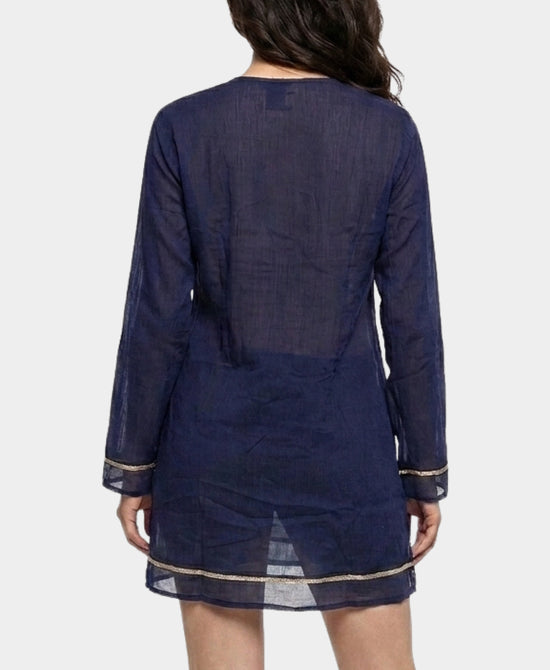 
Lace Up Swim Cover-Up in NAVY/GOLD view 2