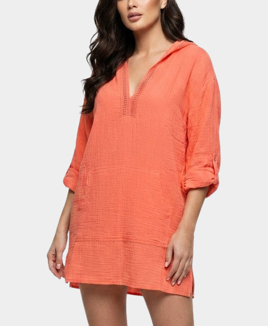 
Swim Cover-Up w/ Hood in CORAL view 1