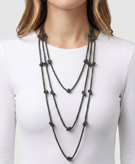 
Crystal Multi Strand Necklace in HEMATITE view 1