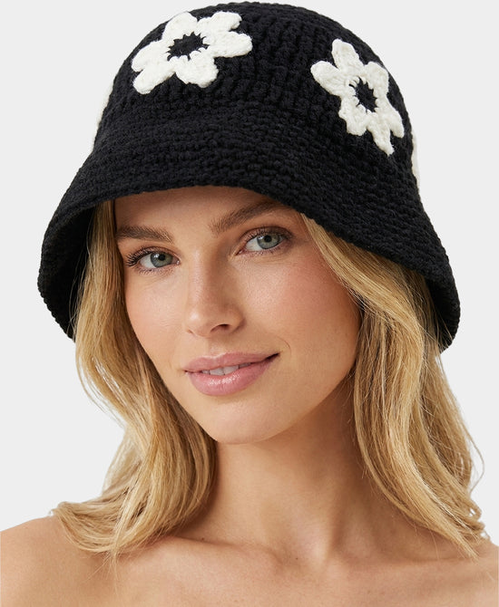 
Crochet Daisy Bucket Hat in BLACK view 1
