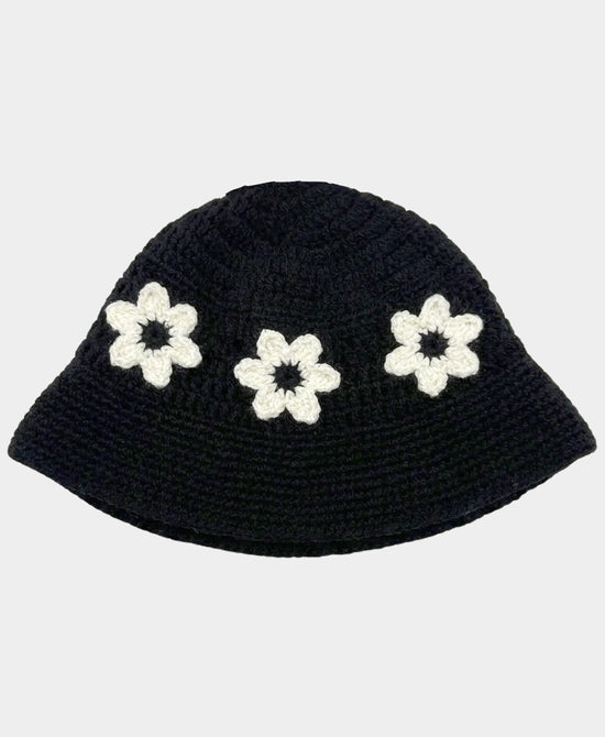 
Crochet Daisy Bucket Hat in BLACK view 2