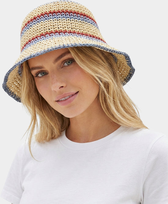 
Crochet Stripe Bucket Hat in BEIGE/BLUE/RED view 1