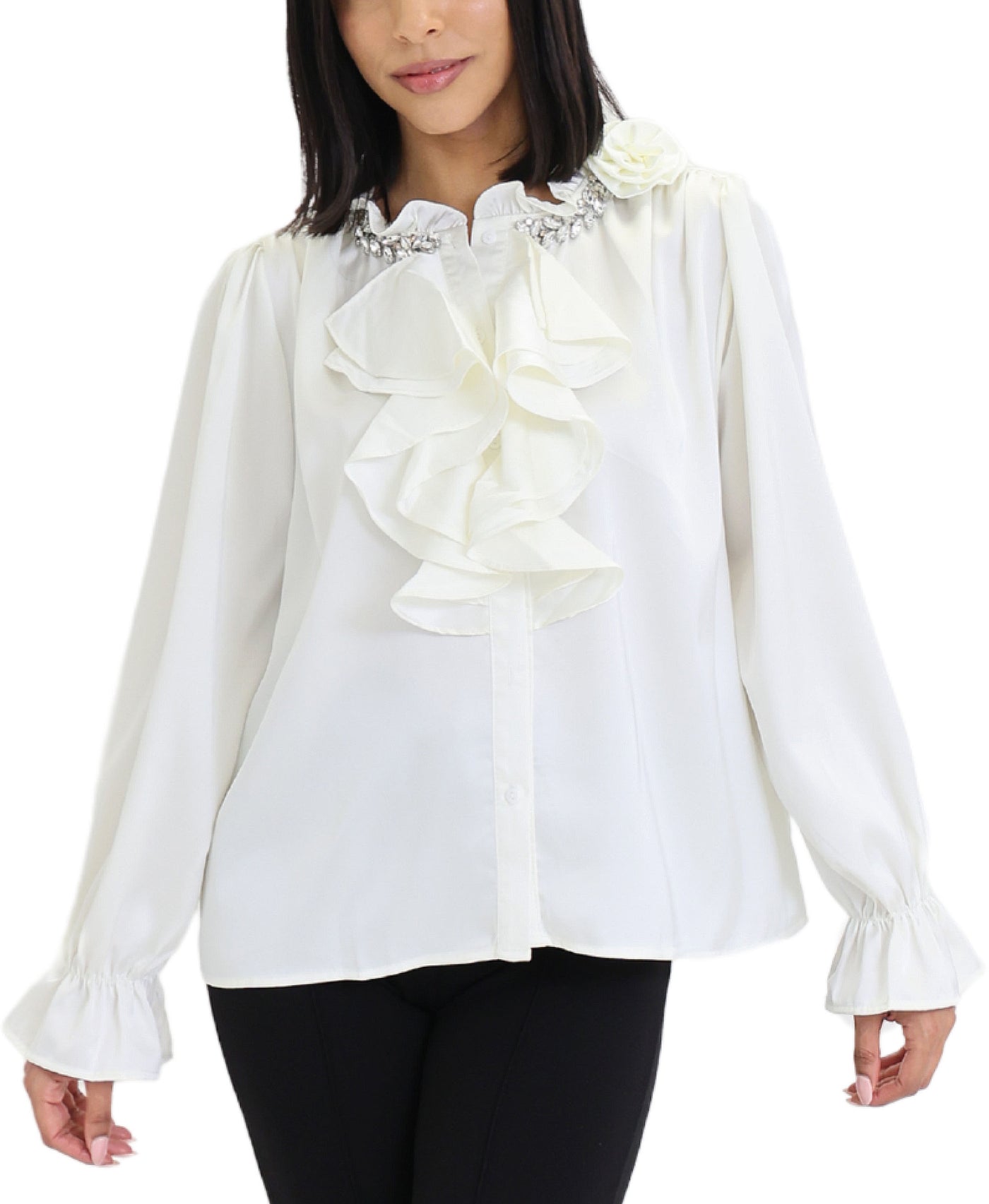 Ruffle Blouse w/ Rhinestones view 1