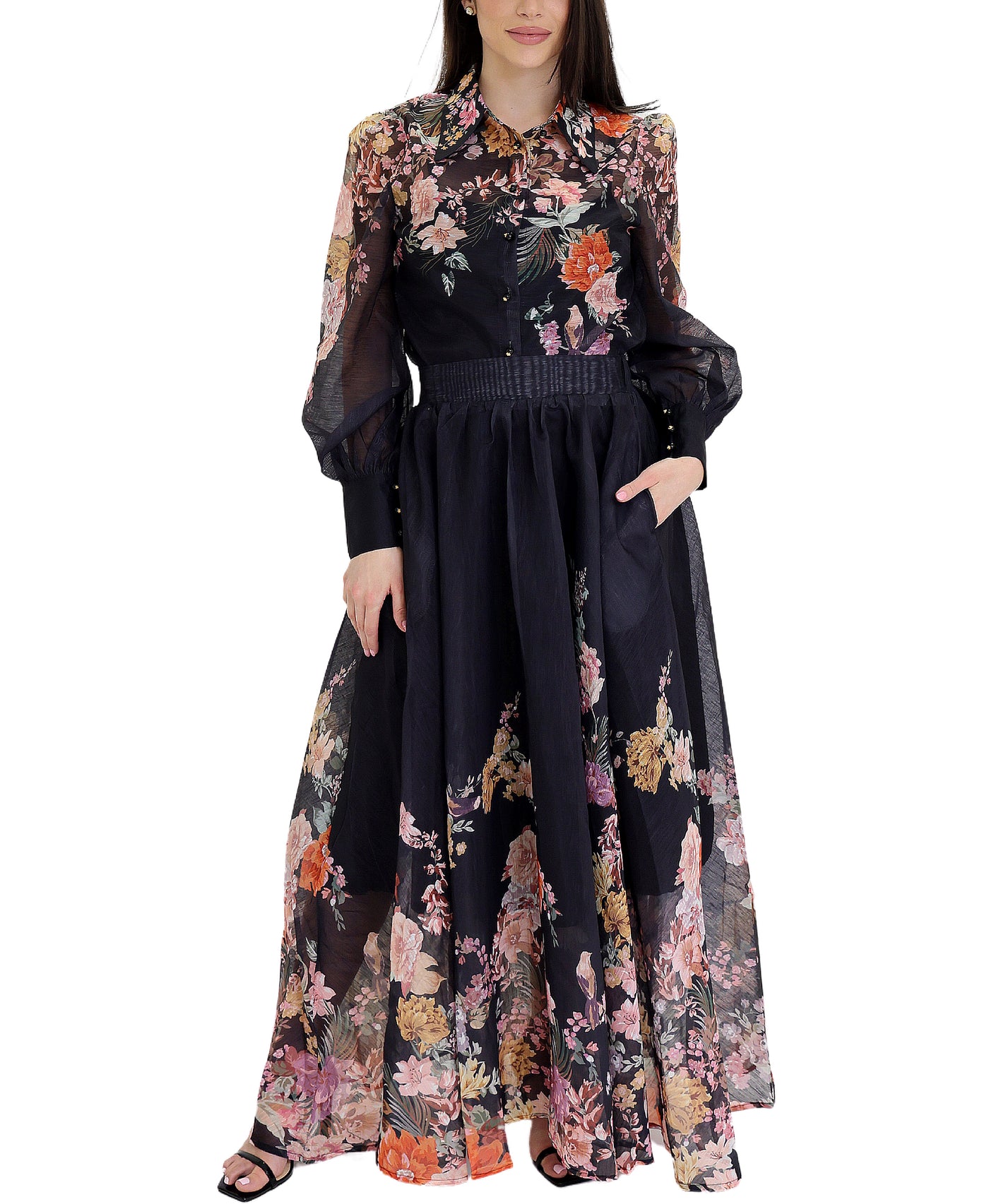 Floral Printed Blouse & Maxi Skirt Set- 2 Pc Set view 1