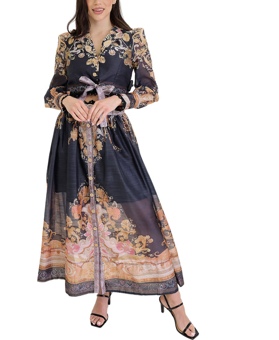 Printed Blouse w/ Studs & Maxi Skirt Set- 2 Pc Set view 