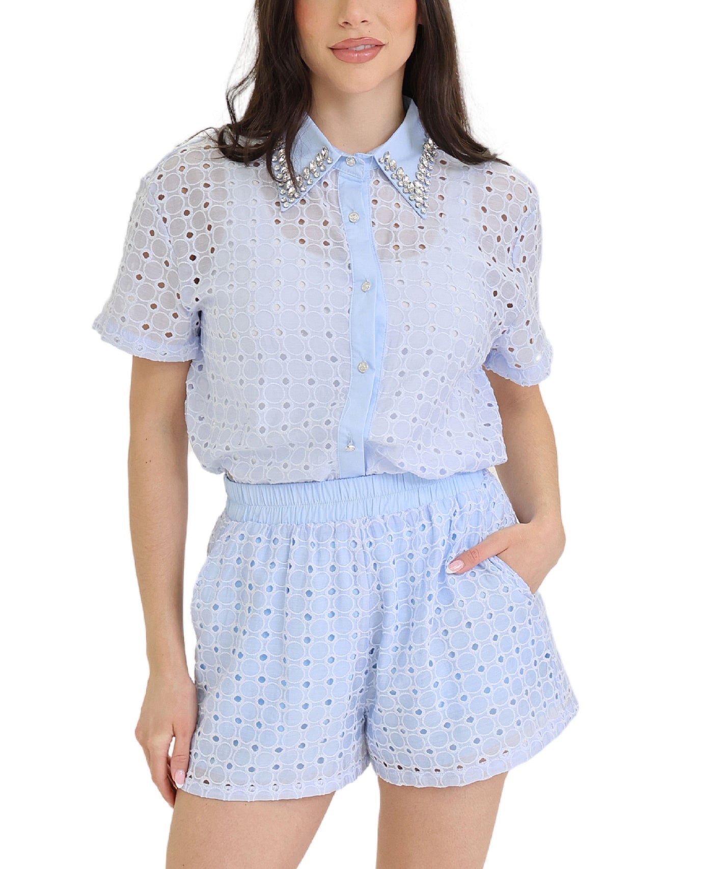 Eyelet Blouse & Shorts - 2 Pc Set view 1