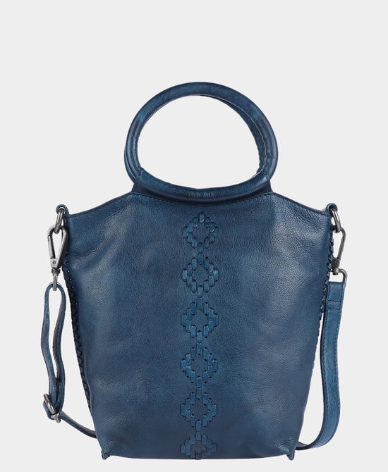 
Leather Crossbody Bag w/ Whipstitching in BLUE view 1