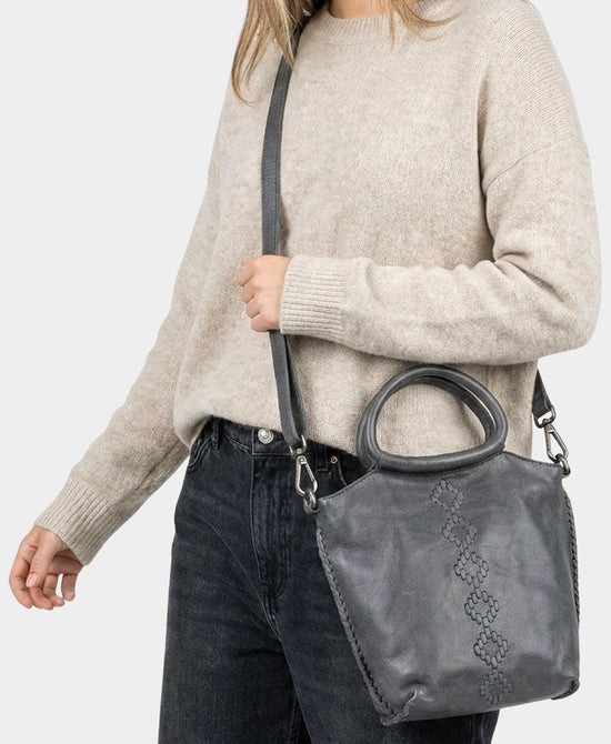 
Leather Crossbody Bag w/ Whipstitching in CHARCOAL view 2