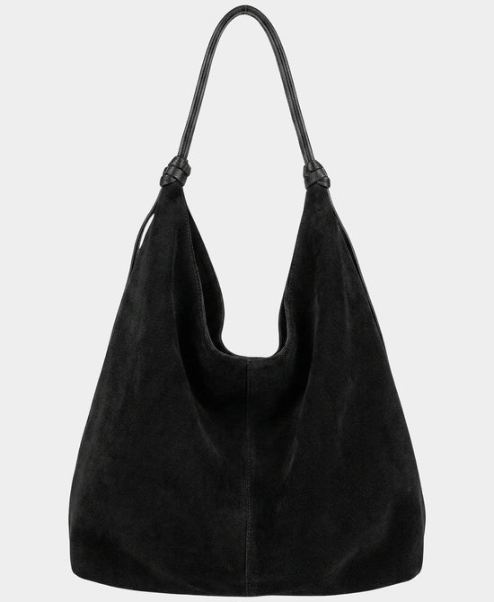 
Suede Hobo Bag w/ Knotted Handles in BLACK view 1