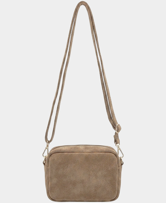 
Suede Crossbody Bag w/ Tassels in TAUPE view 2