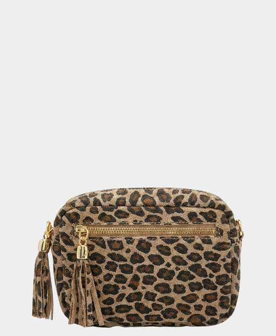 
Suede Animal Print Crossbody Bag w/ Tassels in BROWN/BLACK view 1