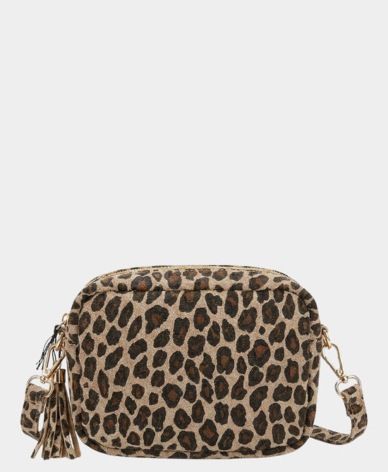 
Suede Animal Print Crossbody Bag w/ Tassels in BROWN/BLACK view 2