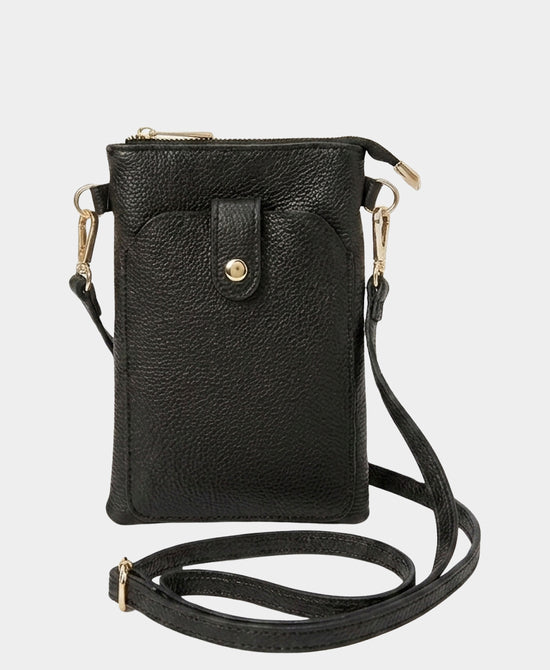 
Leather Cellphone Crossbody Bag in BLACK view 1