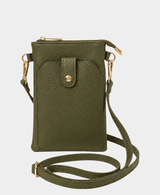 
Leather Cellphone Crossbody Bag in OLIVE view 1