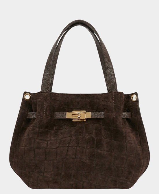 
Suede Croc Print Tote Bag in DARK BROWN view 1