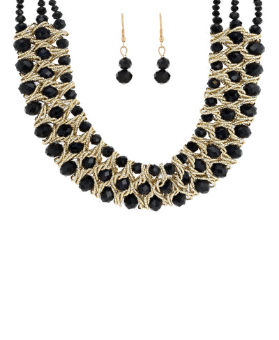Chain & Beaded Collar Necklace & Earring Set image 1
