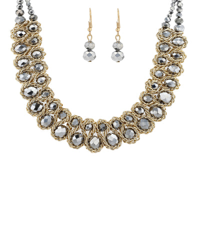 Chain & Beaded Collar Necklace & Earring Set image 1