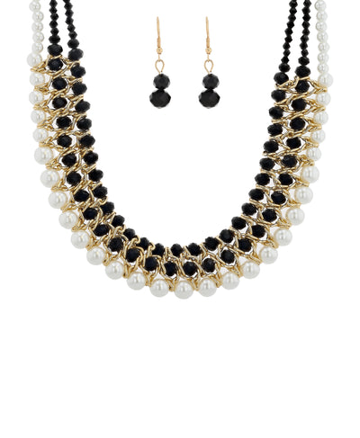 Beaded & Faux Pearl Necklace & Earring Set image 1