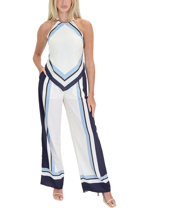 Striped Halter Top & Pants Set - 2 Pc Set view 