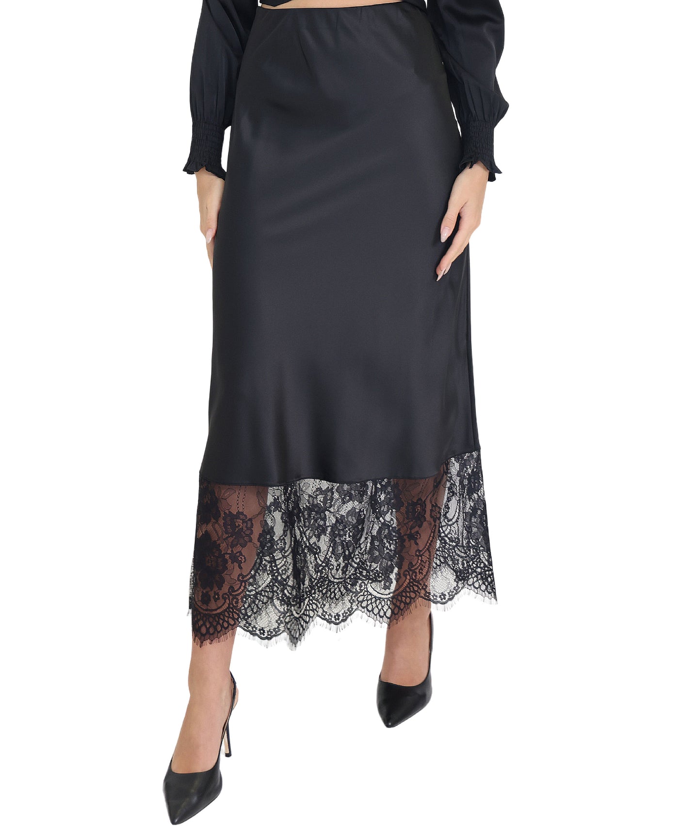 Maxi Slip Skirt w/ Lace Hem view 1