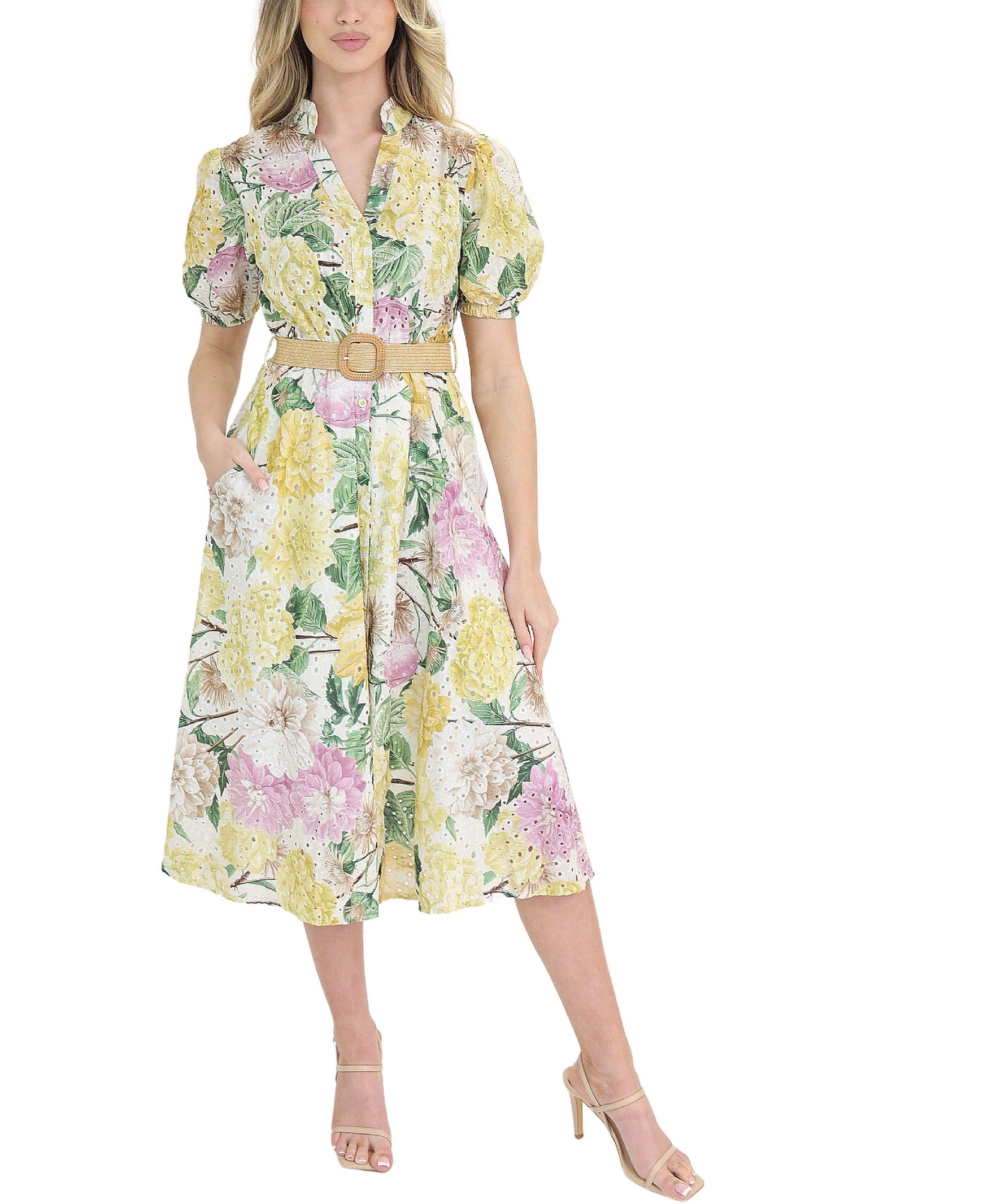 Floral Print Eyelet Midi Dress view 1