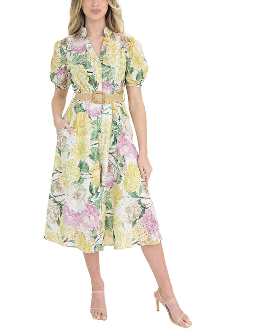 Floral Print Eyelet Midi Dress view 