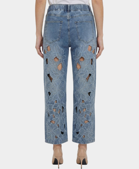 Floral Cut-Out Jeans w/ Crystals view 2
