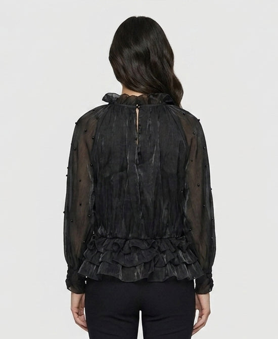 
Shimmer Blouse w/ Pearl & Ruffle Detail in BLACK view 2