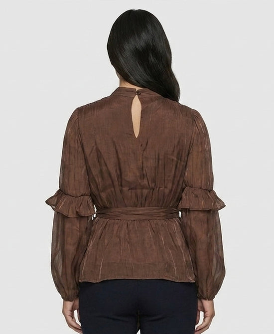 
Shimmer Blouse w/ Lace & Pearl Trim in BROWN view 2