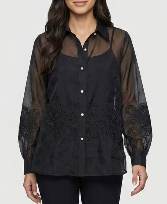 
Sheer Embroidered Blouse in BLACK view 1