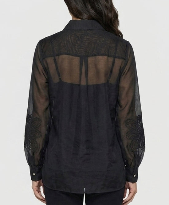 
Sheer Embroidered Blouse in BLACK view 2