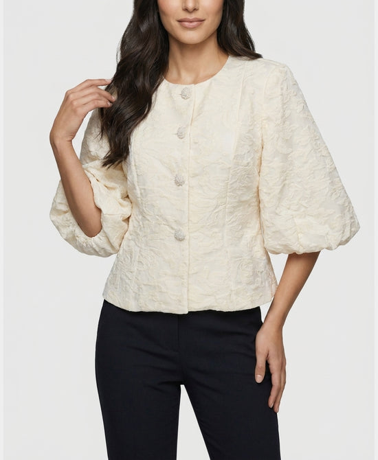 
Jacquard Blouse w/ Puff Sleeves in IVORY view 1